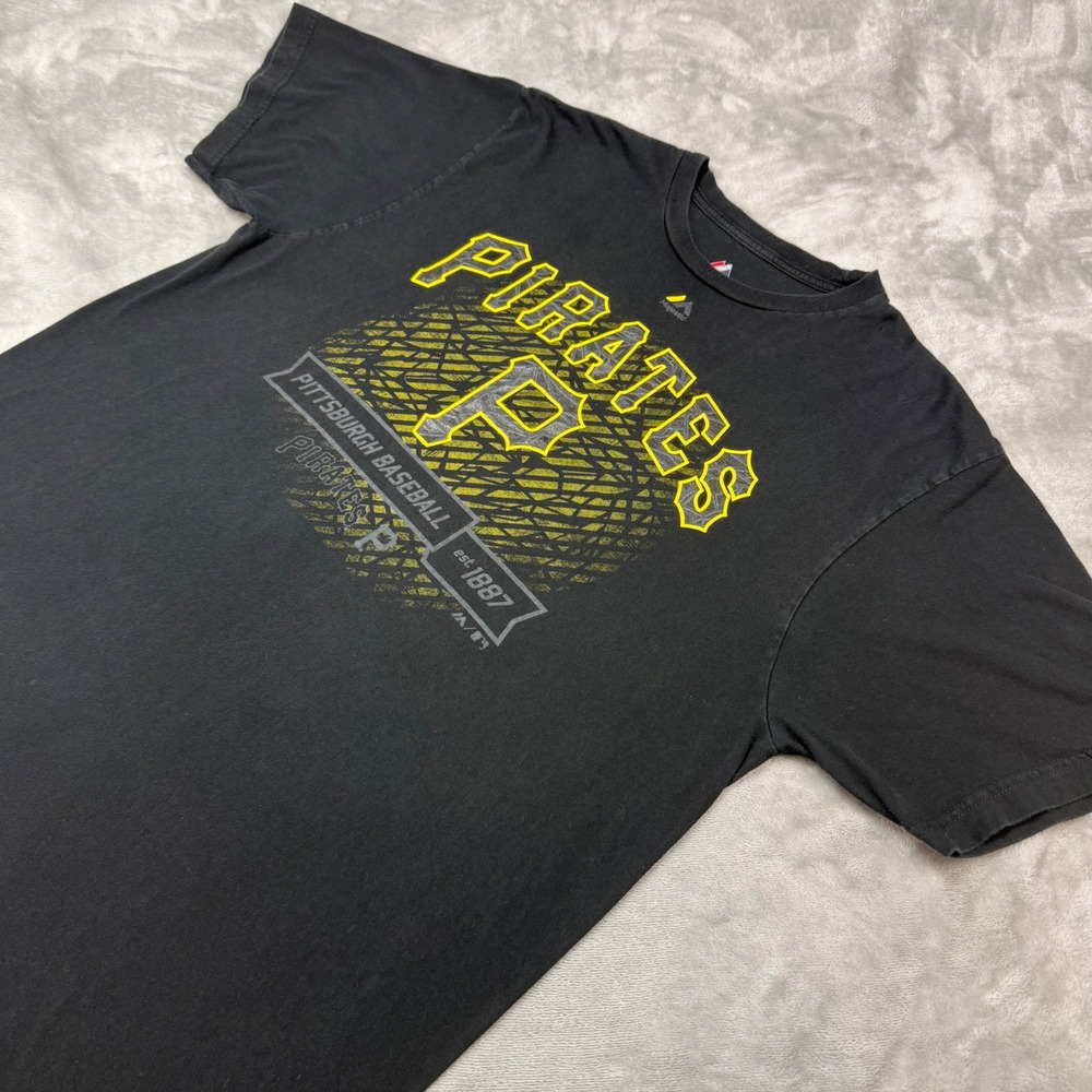 Majestic Pittsburgh Pirates Baseball MLB Black T‎ Shirt Mens XL Triple Peak